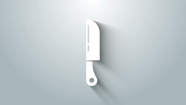 Icono del cuchillo blanco aislado sobre fondo gris. Símbolo de cubertería. Animación gráfica de vídeo 4K — Vídeo de stock
