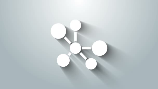 Иконка белой молекулы выделена на сером фоне. Структура молекул в химии, преподаватели естественных наук инновационный образовательный плакат. Видеографическая анимация 4K — стоковое видео