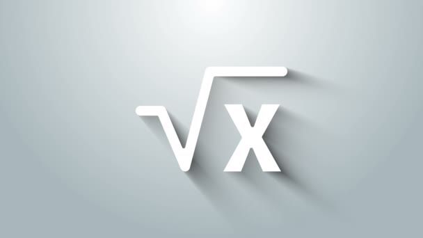 Vit fyrkantig rot av x glyf ikon isolerad på grå bakgrund. Matematiskt uttryck. 4K Video motion grafisk animation — Stockvideo