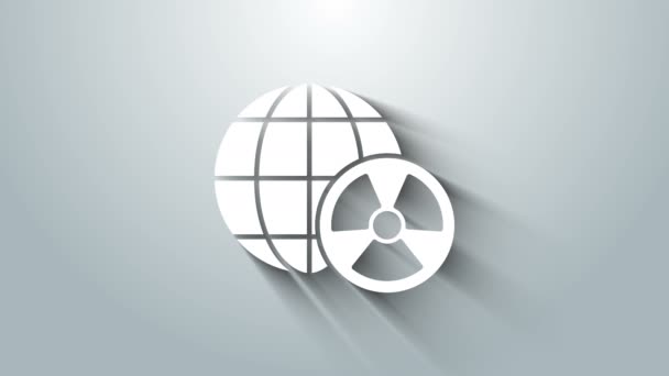 White Planet earth and radiation symbol icon isolated on grey background. Environmental concept. 4K Video motion graphic animation — Stock Video