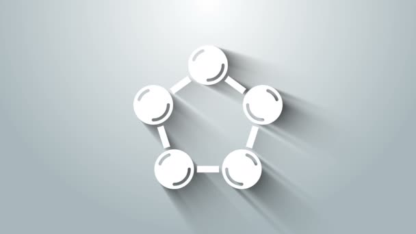 Fehér Molekula ikon elszigetelt szürke háttérrel. Molekulák szerkezete a kémiában, tudományos tanárok innovatív oktatási plakát. 4K Videó mozgás grafikus animáció — Stock videók