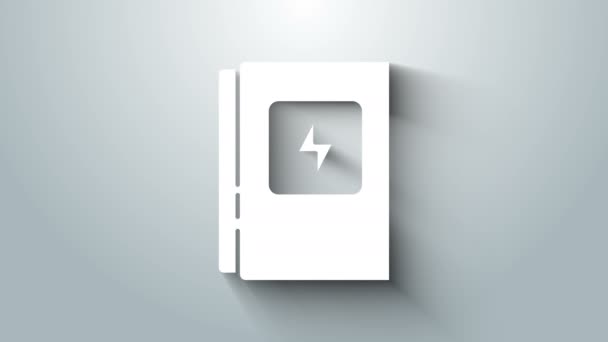 Icono del panel eléctrico blanco aislado sobre fondo gris. Animación gráfica de vídeo 4K — Vídeo de stock