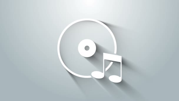 Icona disco in vinile bianco isolato su sfondo grigio. Animazione grafica 4K Video motion — Video Stock