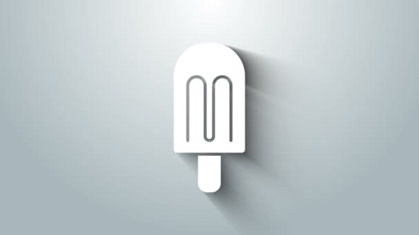 Icono de helado blanco aislado sobre fondo gris. Dulce símbolo. Animación gráfica de vídeo 4K — Vídeos de Stock