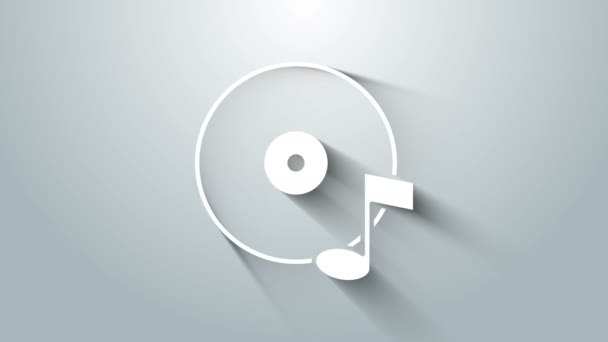 Icône disque vinyle blanc isolé sur fond gris. Animation graphique de mouvement vidéo 4K — Video