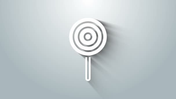 Білий Lollipop ікона ізольована на сірому фоні. Підпис цукерки. Їжа, смачний символ. 4K Відеографічна анімація — стокове відео