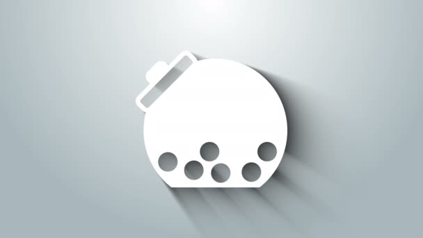 Fehér üveg üveg cukorka belül ikon elszigetelt szürke háttér. 4K Videó mozgás grafikus animáció — Stock videók