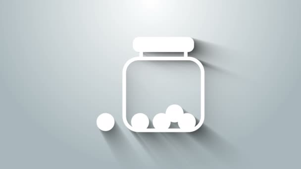 Vaso in vetro bianco con caramelle all'interno icona isolata su sfondo grigio. Animazione grafica 4K Video motion — Video Stock