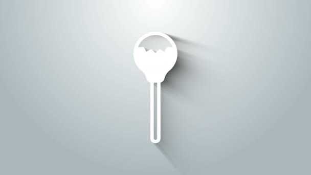 Белый значок Lollipop выделен на сером фоне. Еда, восхитительный символ. Видеографическая анимация 4K — стоковое видео