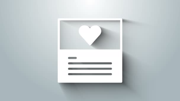 Hvid lykønskningskort ikon isoleret på grå baggrund. Fejring plakat skabelon til invitation eller lykønskningskort. 4K Video bevægelse grafisk animation – Stock-video
