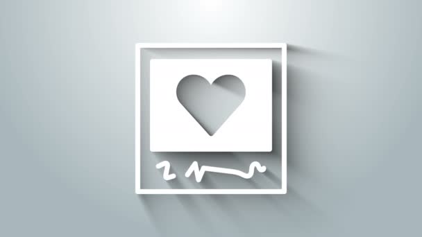 White Blanks Fotorahmen und Herzen Symbol isoliert auf grauem Hintergrund. Valentinstag-Symbol. 4K Video Motion Grafik Animation — Stockvideo