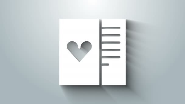 Λευκή ταχυδρομική κάρτα με εικονίδιο καρδιάς που απομονώνεται σε γκρι φόντο. Μήνυμα αγάπης. Γράμμα αγάπης και ρομαντισμού. 4K Γραφική κίνηση κίνησης βίντεο — Αρχείο Βίντεο