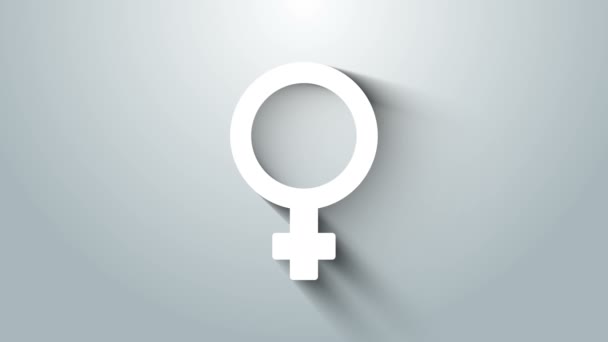 Icono de símbolo de género femenino blanco aislado sobre fondo gris. Símbolo Venus. El símbolo de un organismo femenino o una mujer. Animación gráfica de vídeo 4K — Vídeos de Stock