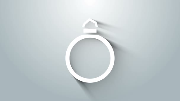 Білий діамантовий обручка ізольований на сірому тлі. 4K Відеографічна анімація — стокове відео