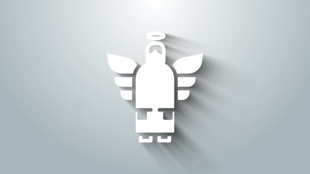 White Christmas angel icon isolated on grey background. 4K Video motion graphic animation