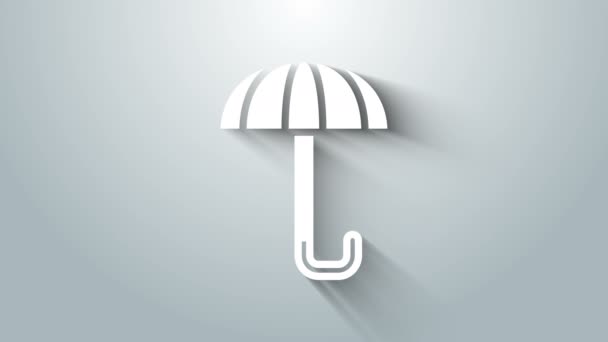 White Classic elegant öppnade paraply ikon isolerad på grå bakgrund. Regnskyddssymbol. 4K Video motion grafisk animation — Stockvideo