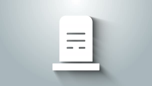 Tumba blanca con icono de lápida aislada sobre fondo gris. Animación gráfica de vídeo 4K — Vídeo de stock