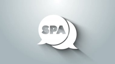 Beyaz Spa salonu ikonu gri arka planda izole edilmiş. Güzellik salonu, masaj, kozmetik. Spa tedavisi ve kozmetoloji. 4K Video hareketli grafik canlandırması