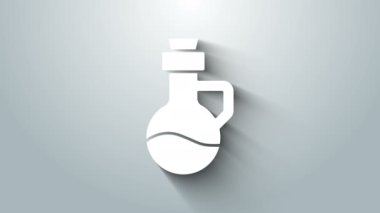 Gri arka planda beyaz yağ şişesi simgesi izole edildi. Organik aromaterapi özü. Cilt bakımı serumu cam bırakma paketi. 4K Video hareketli grafik canlandırması