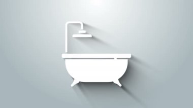 Beyaz Küvet ikonu gri arka planda izole edilmiş. 4K Video hareketli grafik canlandırması