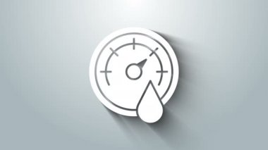 Beyaz Sauna termometre simgesi gri arkaplanda izole edildi. Sauna ve banyo malzemeleri. 4K Video hareketli grafik canlandırması