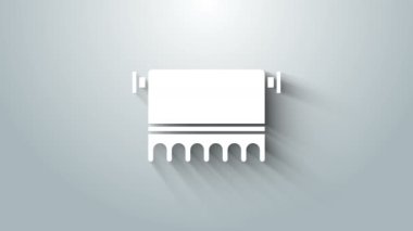 Askı simgesinde beyaz havlu gri arkaplanda izole edildi. Banyo havlusu ikonu. 4K Video hareketli grafik canlandırması