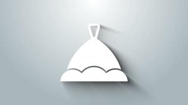 Beyaz Sauna şapka simgesi gri arkaplanda izole edildi. 4K Video hareketli grafik canlandırması