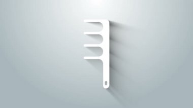 Gri arka planda köpek ve kedi ikonu için beyaz saç fırçası izole edildi. Hayvan kürkü için fırça. Hayvan aksesuarı. 4K Video hareketli grafik canlandırması