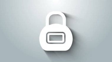 Beyaz Kettlebell simgesi gri arkaplanda izole edildi. Spor malzemeleri. 4K Video hareketli grafik canlandırması