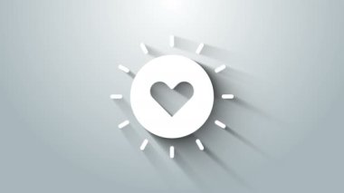 Beyaz Güneş simgesi gri arkaplanda izole edildi. 4K Video hareketli grafik canlandırması