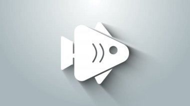 Beyaz Balık simgesi gri arkaplanda izole edildi. 4K Video hareketli grafik canlandırması