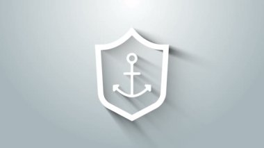 Beyaz Çapa 'nın içindeki kalkan simgesi gri arkaplanda izole edildi. 4K Video hareketli grafik canlandırması