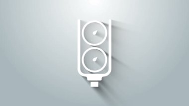 Beyaz Ölçek simgesi gri arkaplanda izole edildi. Memnuniyet, sıcaklık, manometre, risk, değerlendirme, performans, hız taktik ölçer. 4K Video hareketli grafik canlandırması