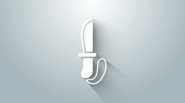 Beyaz Bıçak simgesi gri arkaplanda izole edildi. Ordu bıçağı. 4K Video hareketli grafik canlandırması