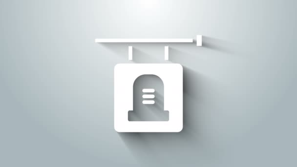 Bílý náhrobní kámen ikona izolované na šedém pozadí. Grafická animace pohybu videa 4K — Stock video
