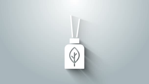 Vit Aroma diffusor ikon isolerad på grå bakgrund. Glasburk annorlunda med trädoftpinnar. 4K Video motion grafisk animation — Stockvideo