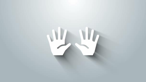 Białe rękawice medyczne ikona izolowane na szarym tle. Ochronne gumowe rękawiczki. 4K Animacja graficzna ruchu wideo — Wideo stockowe
