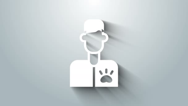 Icono médico veterinario blanco aislado sobre fondo gris. Animación gráfica de vídeo 4K — Vídeos de Stock