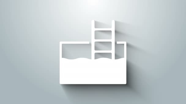 Белый бассейн Swift с иконкой лестницы, выделенной на сером фоне. Видеографическая анимация 4K — стоковое видео