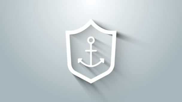 White Anchor inside shield icon isolated on grey background. 4K Video motion graphic animation — Stock Video