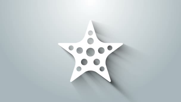 Biała ikona rozgwiazdy na szarym tle. 4K Animacja graficzna ruchu wideo — Wideo stockowe