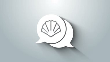 Gri arkaplanda beyaz deniz kabuğu simgesi izole edildi. Deniz kabuğu işareti. 4K Video hareketli grafik canlandırması