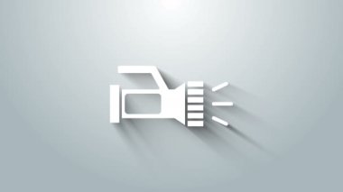 Dalgıç simgesi için beyaz el feneri gri arkaplanda izole edildi. Su altı ekipmanları. 4K Video hareketli grafik canlandırması