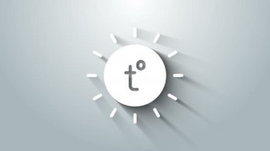 Beyaz Güneş simgesi gri arkaplanda izole edildi. Yaz sembolü. Güneşli bir gün. 4K Video hareketli grafik canlandırması