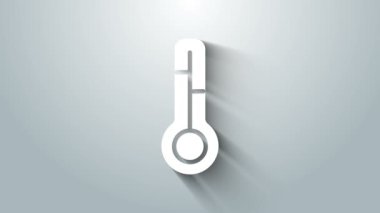 Beyaz Meteoroloji termometresi gri arkaplanda izole edilmiş ikonu ölçüyor. Termometre termometresi sıcak ya da soğuk hava gösteriyor. 4K Video hareketli grafik canlandırması