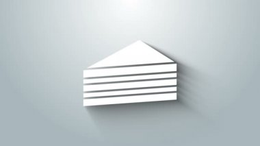 Beyaz Kek simgesi gri arkaplanda izole edildi. Doğum günün kutlu olsun. 4K Video hareketli grafik canlandırması