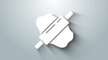 Gri arkaplandaki hamur simgesinin üzerindeki beyaz raptiye. 4K Video hareketli grafik canlandırması