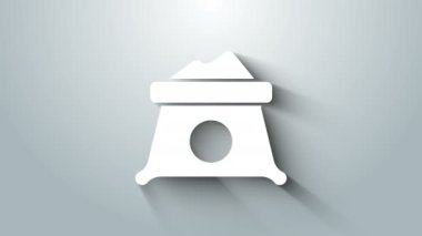 Beyaz un torbası simgesi gri arkaplanda izole edilmiş. 4K Video hareketli grafik canlandırması