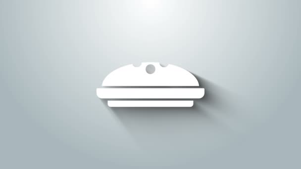 Witte zelfgemaakte taart pictogram geïsoleerd op grijze achtergrond. 4K Video motion grafische animatie — Stockvideo