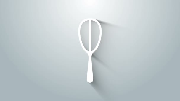 Icône de fouet de cuisine blanche isolée sur fond gris. Ustensiles de cuisine, batteur d'oeufs. Panneau couverts. Symbole de mélange alimentaire. Animation graphique de mouvement vidéo 4K — Video